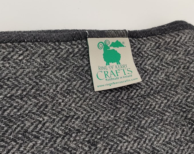 Irish Donegal Tweed Wool Scarf - 100% Pure New Wool - Charcoal/Grey Herringbone - HANDMADE IN IRELAND