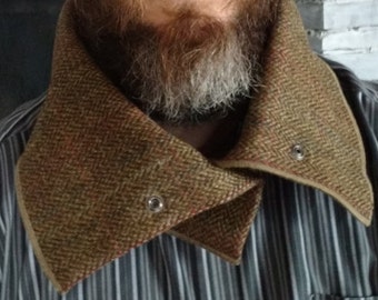 Irish tweed neck warmer,cowl-neck gaiter-snood  - 100% wool - forest green herringbone/over check-  Handmade in Ireland