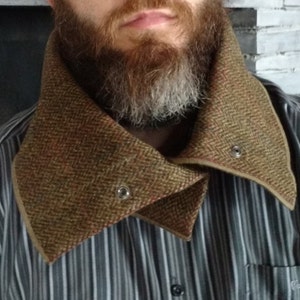 Irish tweed neck warmer,cowl-neck gaiter-snood  - 100% wool - forest green herringbone/over check-  Handmade in Ireland
