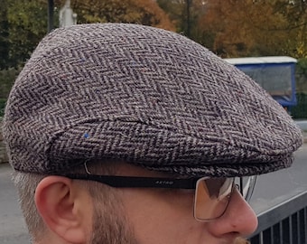 Chapeau plat irlandais traditionnel de tweed - chevron brun - 100% laine -rembourré - prêt pour l’expédition -FAIT MAIN EN IRLANDE