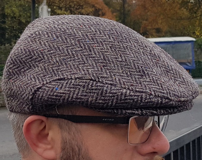 Traditional Irish tweed flat cap - brown herringbone - 100% wool -padded - ready for shipping -HANDMADE IN IRELAND