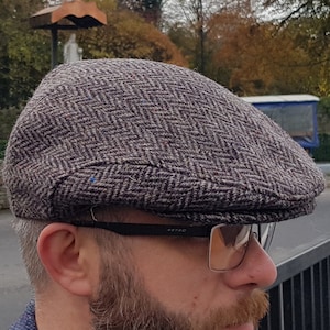 Traditional Irish tweed flat cap - brown herringbone - 100% wool -padded - ready for shipping -HANDMADE IN IRELAND