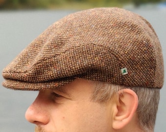 Traditional Irish Tweed Flat Cap  / Paddy cap - Speckled Brown / Multicolour Fleck -100% Pure New Wool - Padded/Quilted- HANDMADE IN IRELAND