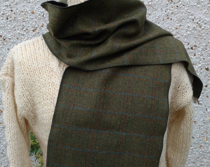 Irish lambswool scarf - green/blue/tobacco red tartan / plaid check - 100% pure new wool - soft - neckerchief - HANDMADE IN IRELAND