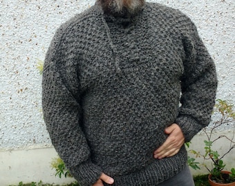 Irish Fisherman sweater/medieval sweater - grey - 100% raw organic wool - dragon scale - UNDYED - unprocessed - HAND KNITTED in Ireland