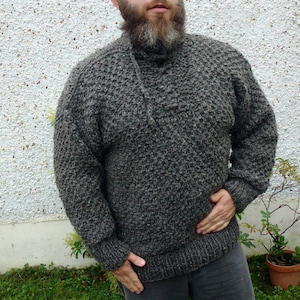 Irish Fisherman sweater/medieval sweater - grey - 100% raw organic wool - dragon scale - UNDYED - unprocessed - HAND KNITTED in Ireland