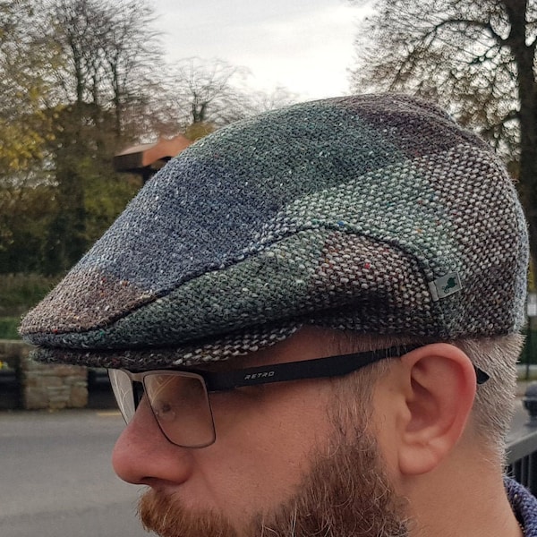 Traditional Irish tweed flat cap - brown/green check - 100% wool -padded - ready for shipping -HANDMADE IN IRELAND