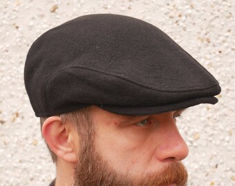 Hanna Hat Irish tweed flat cap black gray speckled vintage style ivy Ireland