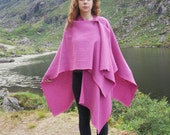 Irish tweed wool ruana, wrap, cape, coat, arisaid - pink - 100 wool - heavy weight fabric - HANDMADE IN IRELAND