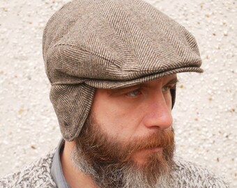 pure wool herringbone flat cap