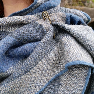 Irish tweed wool shawl, oversized scarf, stole - grey/blue/black stripes - hand fringed - 100% wool  - HANDMADE IN IRELAND