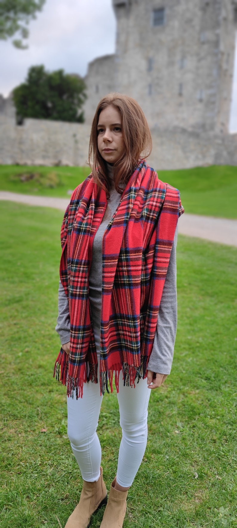 Irish Soft Lambswool Shawl, Oversized Scarf, Stole Royal Stewart Tartan / Plaid 100% Wool 71X20180cm x 50cm HANDMADE IN IRELAND image 4