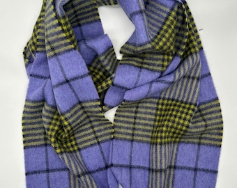 Luxurious Irish Lambswool Scarf in Peri Peri Purple and Golden Yellow Tartan Plaid - Handcrafted Elegance for Winter - Long -MADE IN IRELAND
