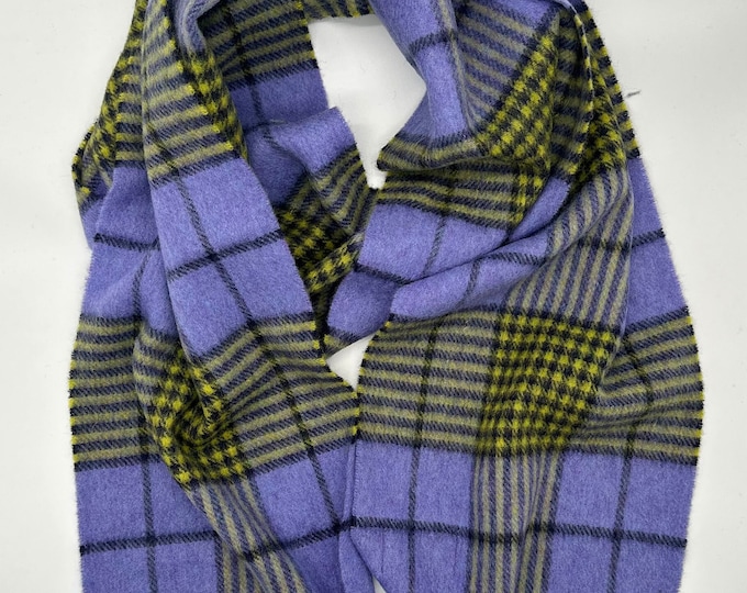 Luxurious Irish Lambswool Scarf in Peri Peri Purple and Golden Yellow Tartan Plaid - Handcrafted Elegance for Winter - Long -MADE IN IRELAND