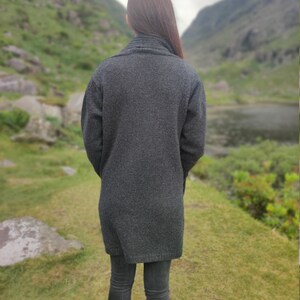 Rib Edge Knitted Ladies Jacket Long with Pockets 100% Pure New Soft Lambswool Charcoal really warm & chunky HANDMADE IN IRELAND image 7