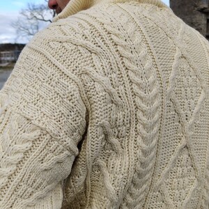 Organic Irish Wool Aran Half Zip Sweater Cream Undyed 100% Pure New Wool Chunky & Heavy Proper Aran Sweater MADE IN IRELAND image 6