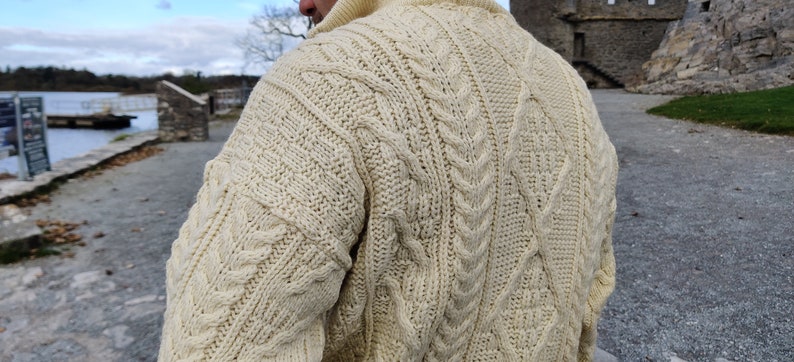 Organic Irish Wool Aran Half Zip Sweater Cream Undyed 100% Pure New Wool Chunky & Heavy Proper Aran Sweater MADE IN IRELAND image 6