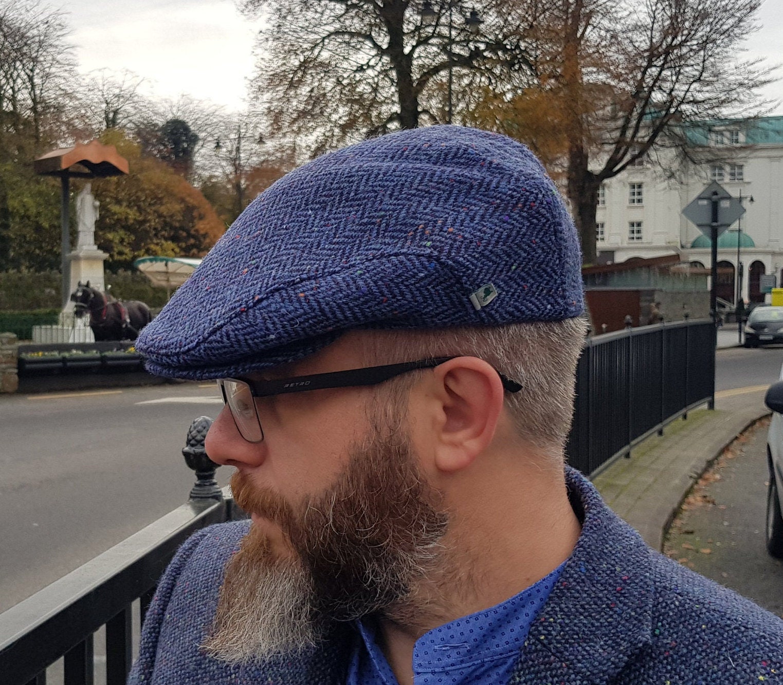 Traditional Irish tweed flat cap - speckled blue/navy herringbone - 100 ...