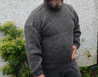 Irish Fisherman Sweater - dark gray - 100% raw organic wool - undyed - unprocessed - HAND KNITTED In IRELAND - ready for shipping