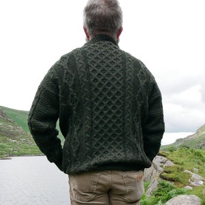 Traditional Aran Sweater 100% Pure New Wool / Pure Soft Merino Wool Dark Green Chunky & Heavy Proper Irish Sweater MADE IN IRELAND image 5