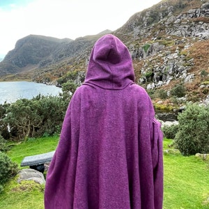 Irish Donegal Tweed Hooded Ruana, Wrap, Cape, Cloak, Robe - Purple Wine Herringbone - 100% Pure New Wool - Speckled - HANDMADE IN IRELAND image 10