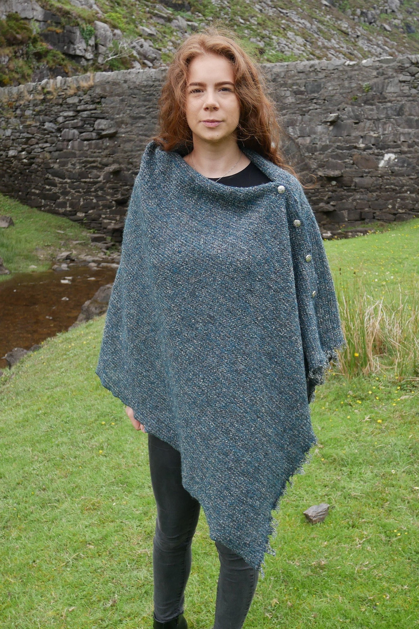 Irish wool versatile cape/poncho/buttoned shawl-lightweight-loose woven ...