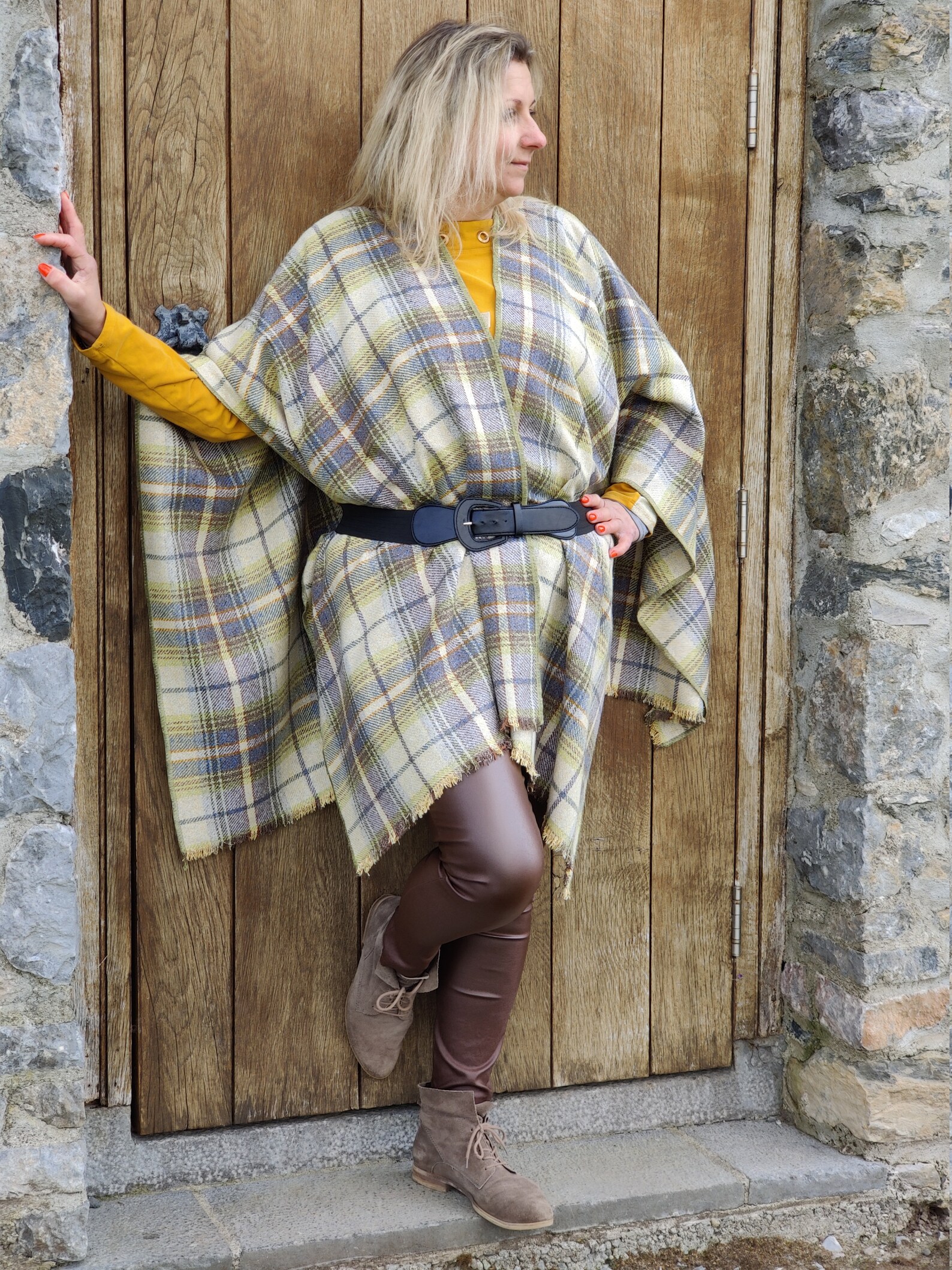 Burette Silk Summer/spring Ruana Wrap Yellow Teal Grey Brown - Etsy