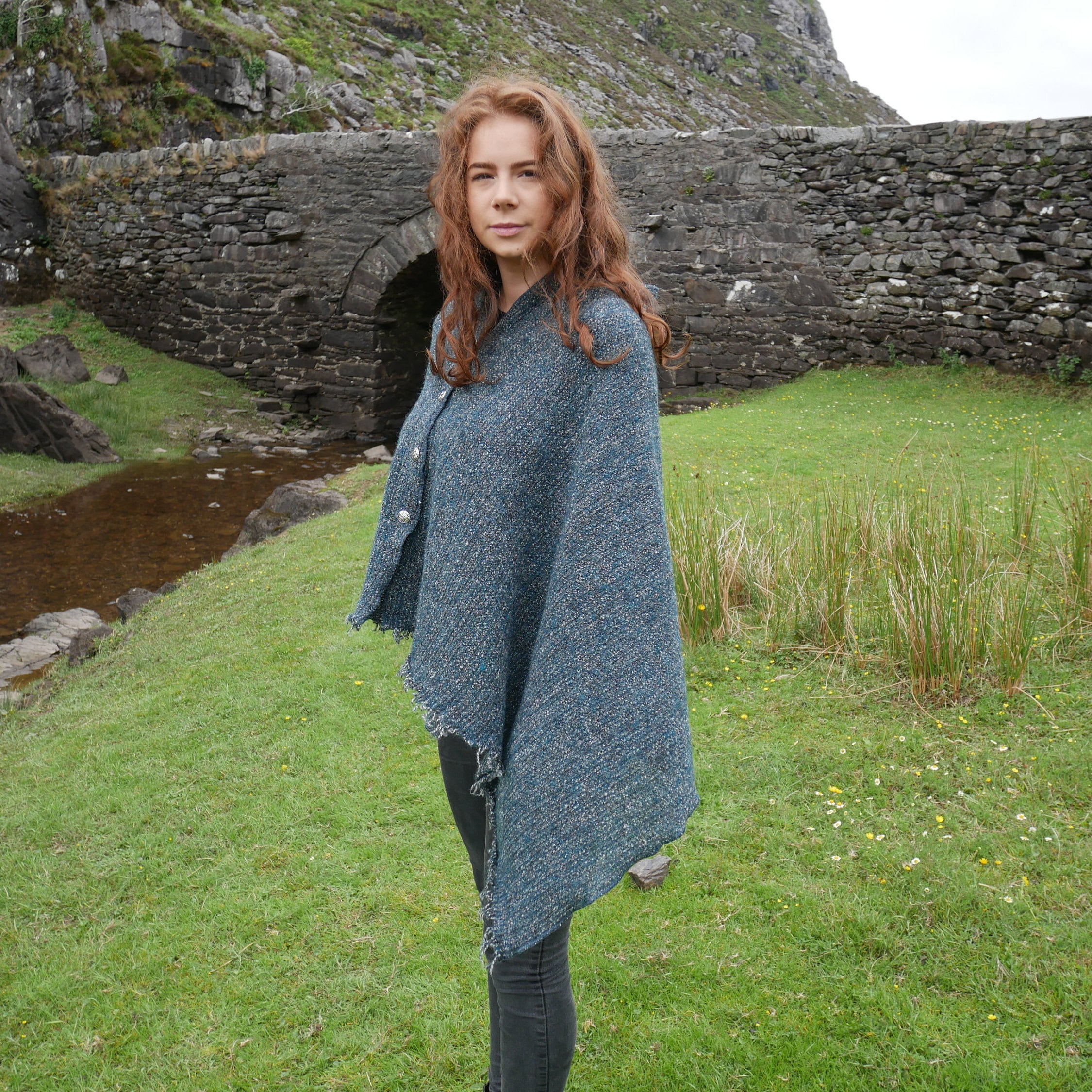 Irish wool versatile cape/poncho/buttoned shawl-lightweight-loose woven ...