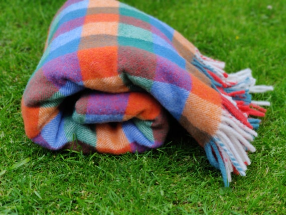 Irish Pure New Wool Blanket, Throw Multicolour Block Check 100% Pure New  Wool 58 X 75 145 X 190 Cm MADE IN IRELAND 