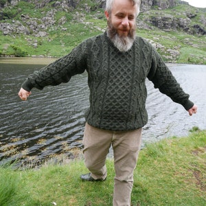 Traditional Aran Sweater 100% Pure New Wool / Pure Soft Merino Wool Dark Green Chunky & Heavy Proper Irish Sweater MADE IN IRELAND image 7