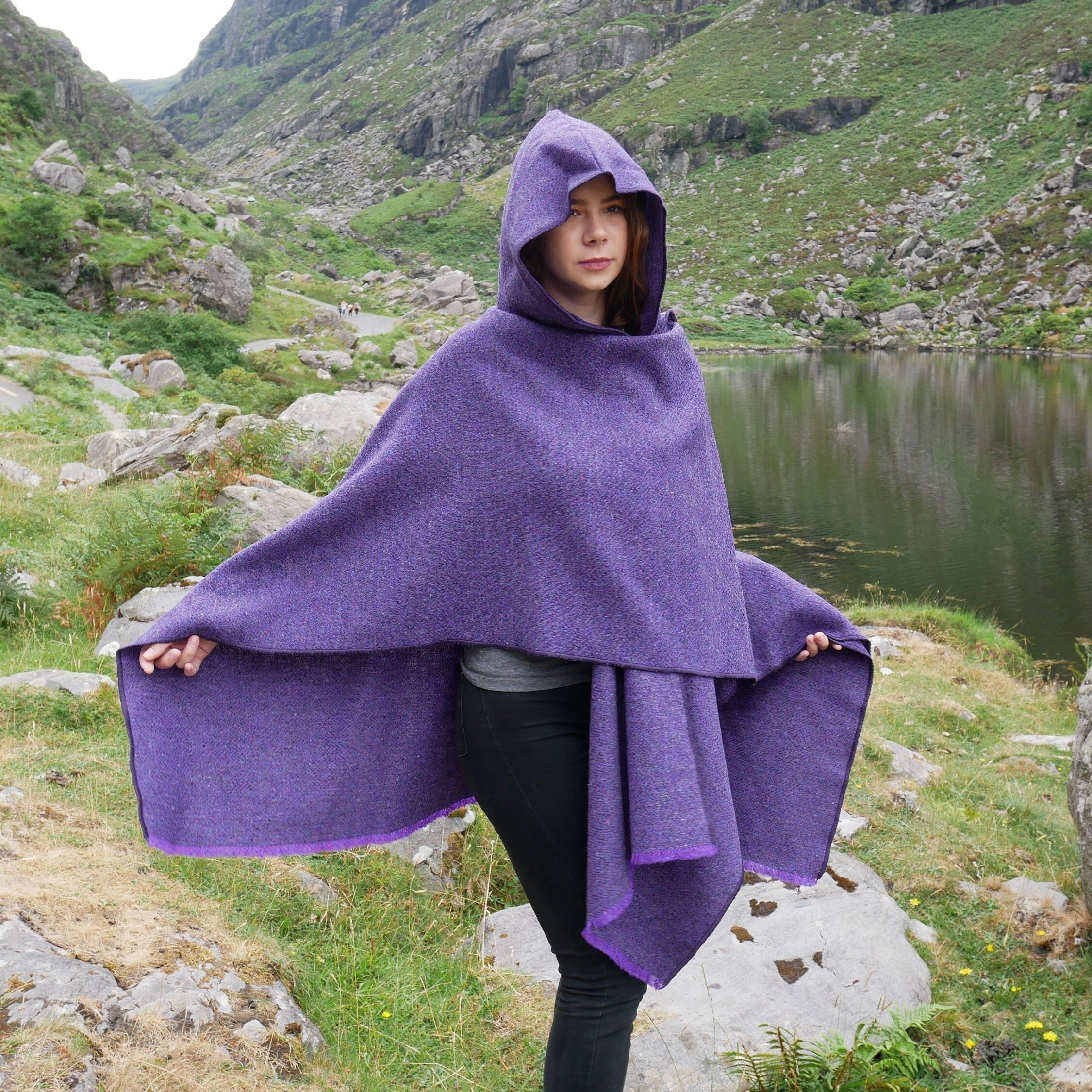 Purple Hooded Wrap Shawl Cape Shrug Ruana or Poncho-anti 