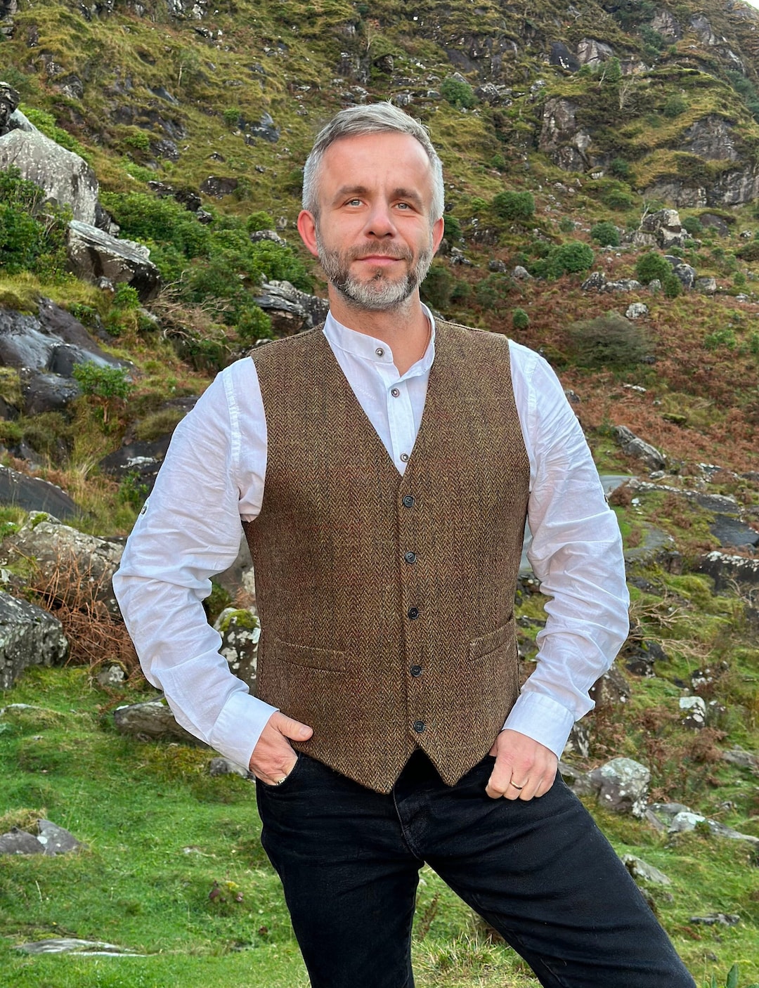 Irish Tweed Waistcoat Peaky Blinders Style Vest Bronze Brown