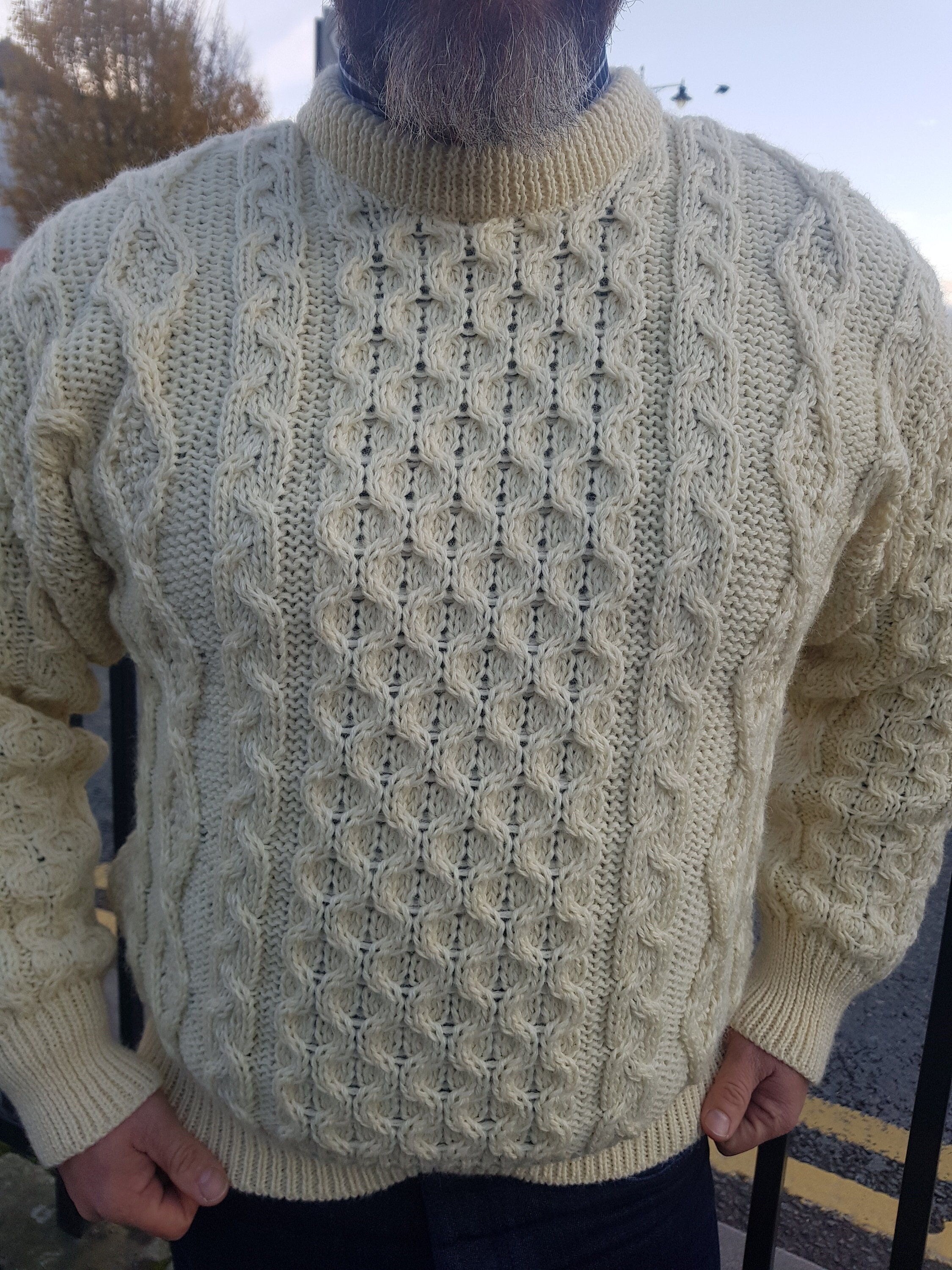 Traditional Aran Sweater - 100% Pure New Wool - Cream - Chunky