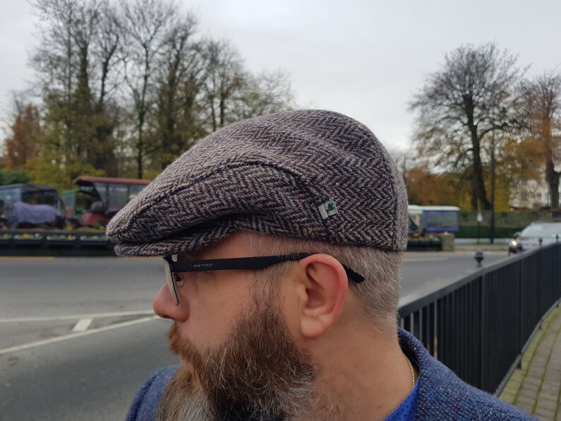 Traditional Irish tweed flat cap ready for shipping -HANDMADE IN IRELAND brown herringbone 100/% wool -padded