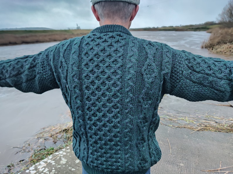 Maglione SAOL 100% Lana Merino Irlandese, Punto Aran, Girocollo