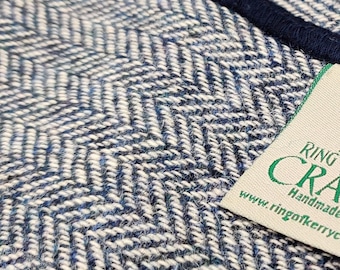 Irish tweed wool scarf - 100% pure new wool - navy / white herringbone - HANDMADE IN IRELAND