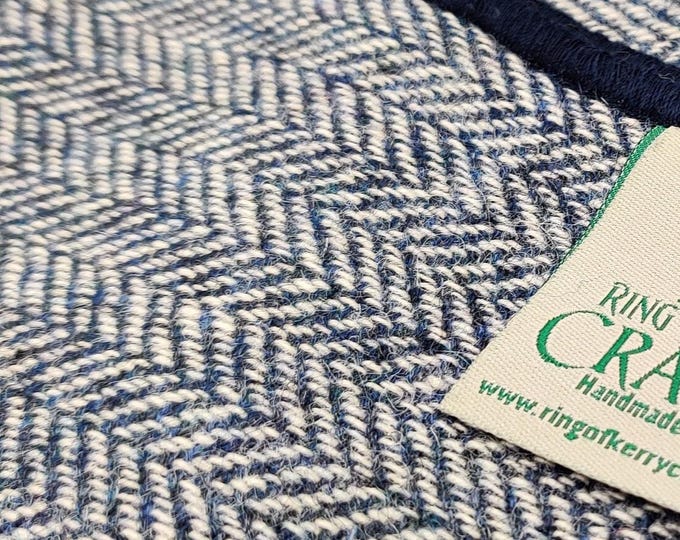 Irish tweed wool scarf - 100% pure new wool - navy / white herringbone - HANDMADE IN IRELAND