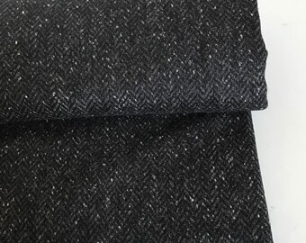 Irish tweed wool fabric - black&grey herringbone -100% Pure New Wool-15ozs,450gms-price per metre - Made in Ireland