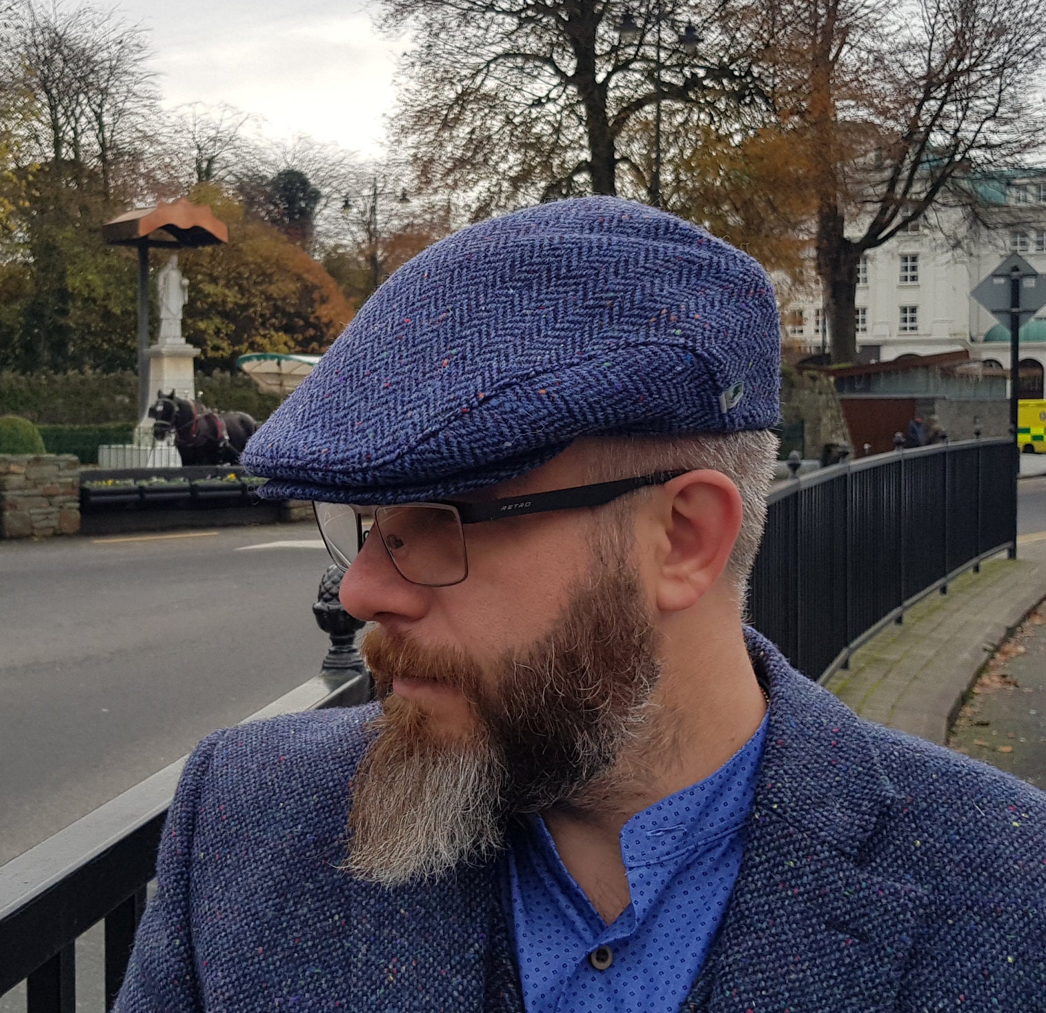 Traditional Irish tweed flat cap - speckled blue/navy herringbone - 100 ...