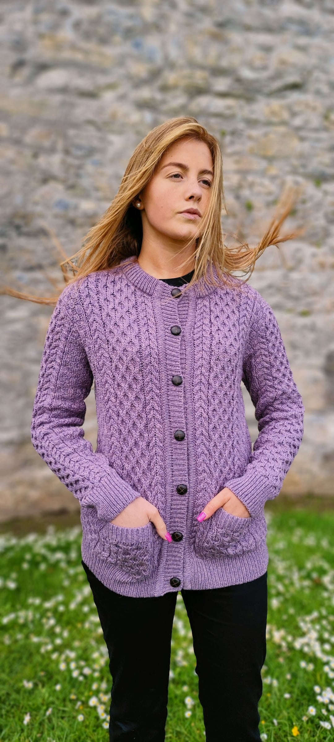 Irische Aran Merino Wolle Cardigan Lumber Jacke