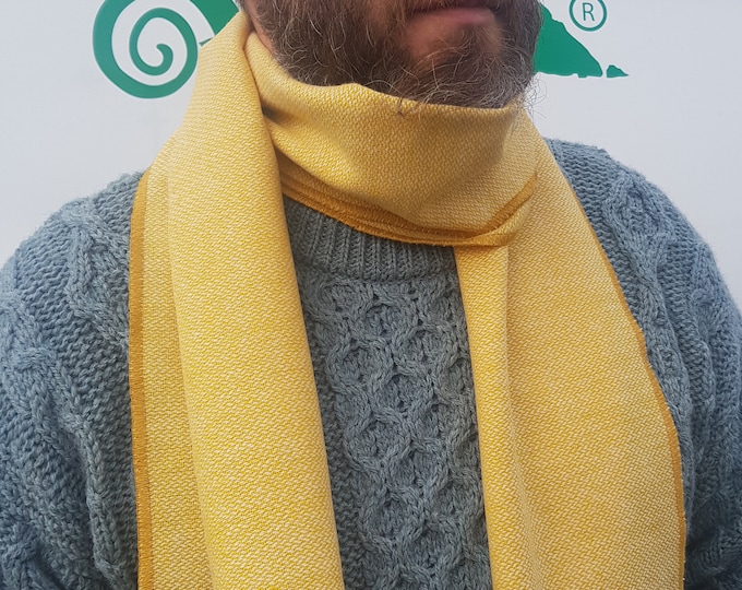 Irish tweed wool scarf - 100% pure new wool - yellow/white chevron - hand fringed - HANDMADE IN IRELAND