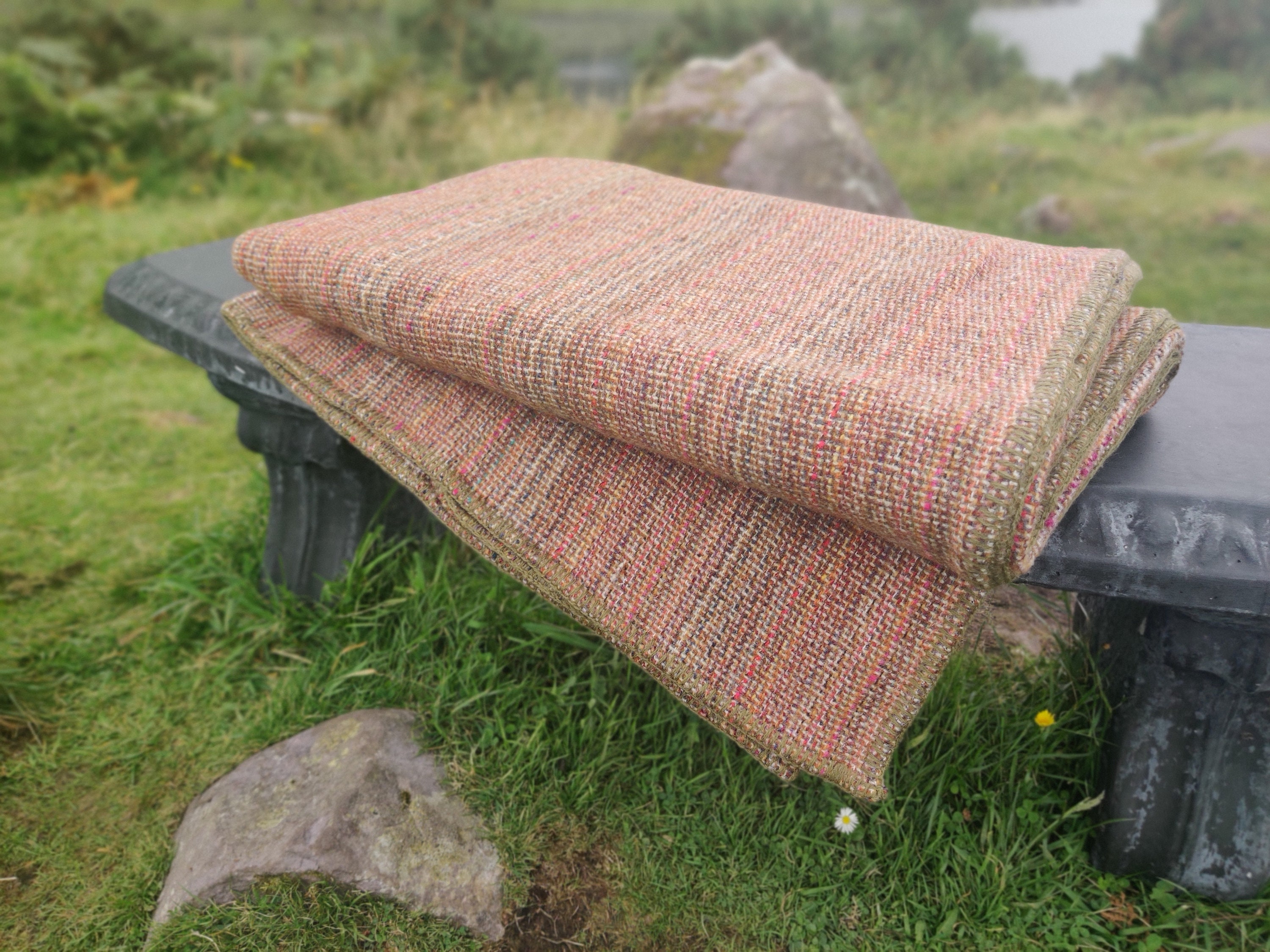 Queen size wool blanket multicolour stripes 90 x 100 229 x 254 cm 