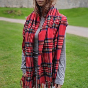 Irish Soft Lambswool Shawl, Oversized Scarf, Stole - Royal Stewart Tartan / Plaid  - 100% Wool - 71&quot;X20&quot;(180cm x 50cm) - HANDMADE IN IRELAND