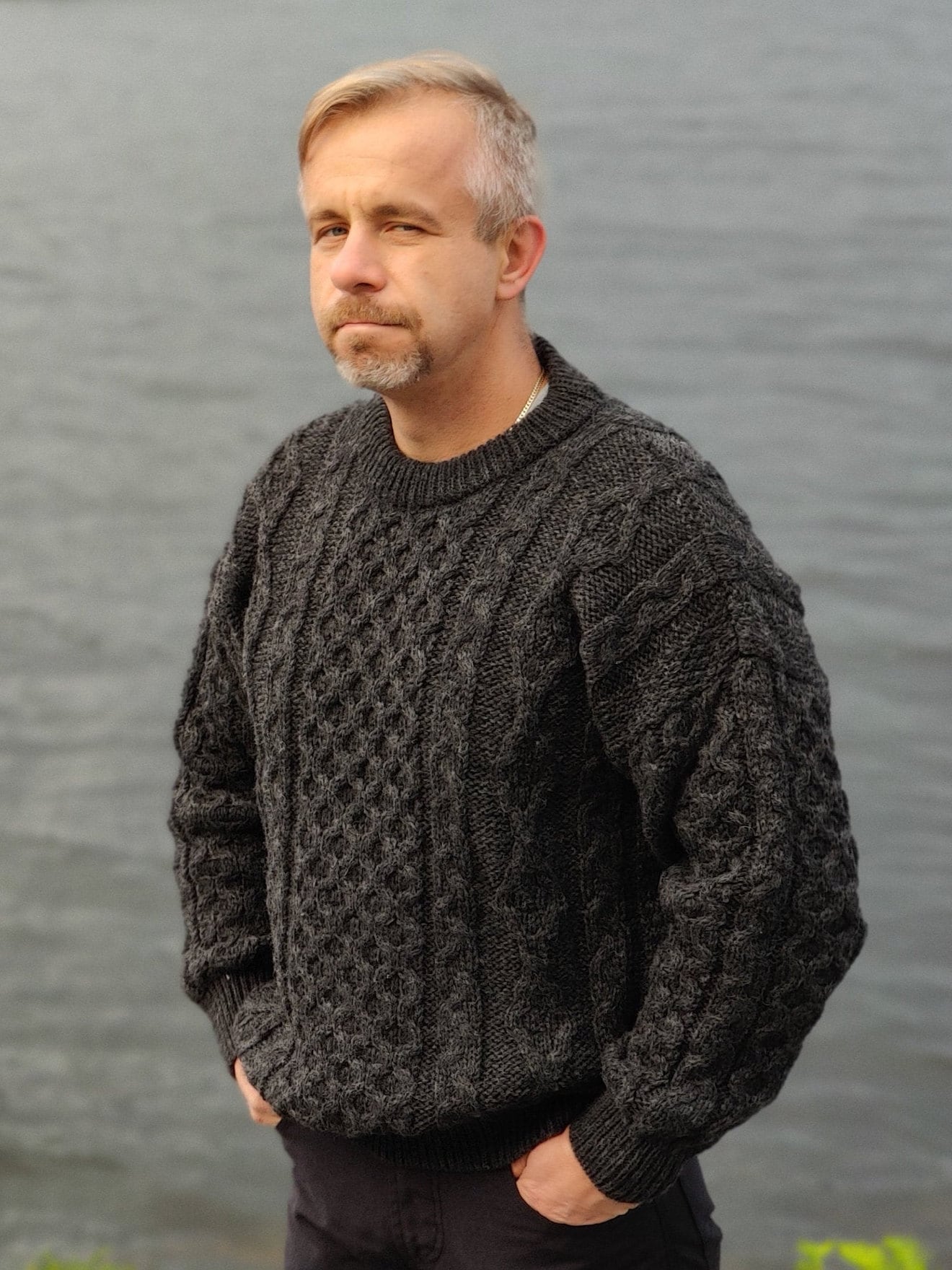 Traditional Aran Sweater - 100% Pure New Wool / Pure Soft Merino