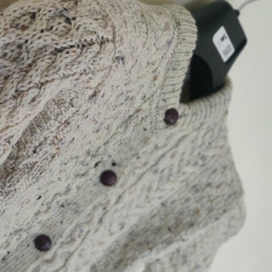Kids Irish Aran cardigan sweater - 100% Pure New Wool  - cream with fleck - really warm and chunky - MADE IN IRELAND