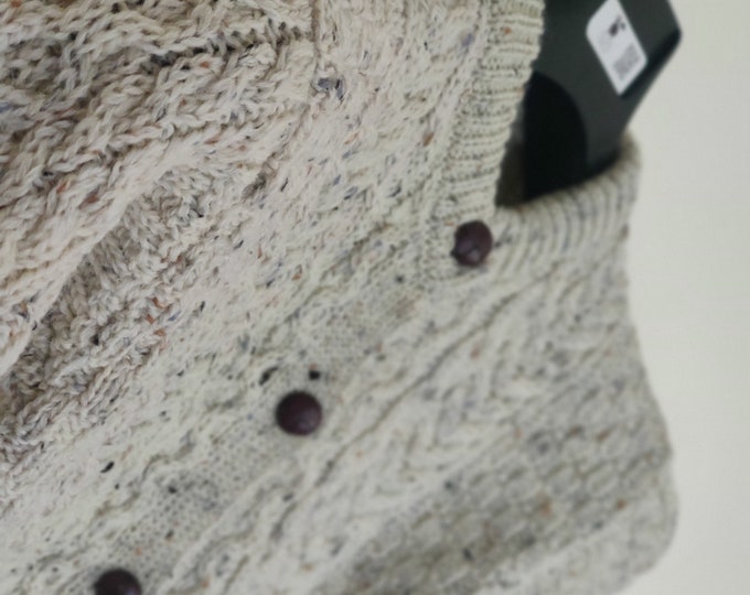 Kids Irish Aran cardigan sweater - 100% Pure New Wool  - cream with fleck - really warm and chunky - MADE IN IRELAND