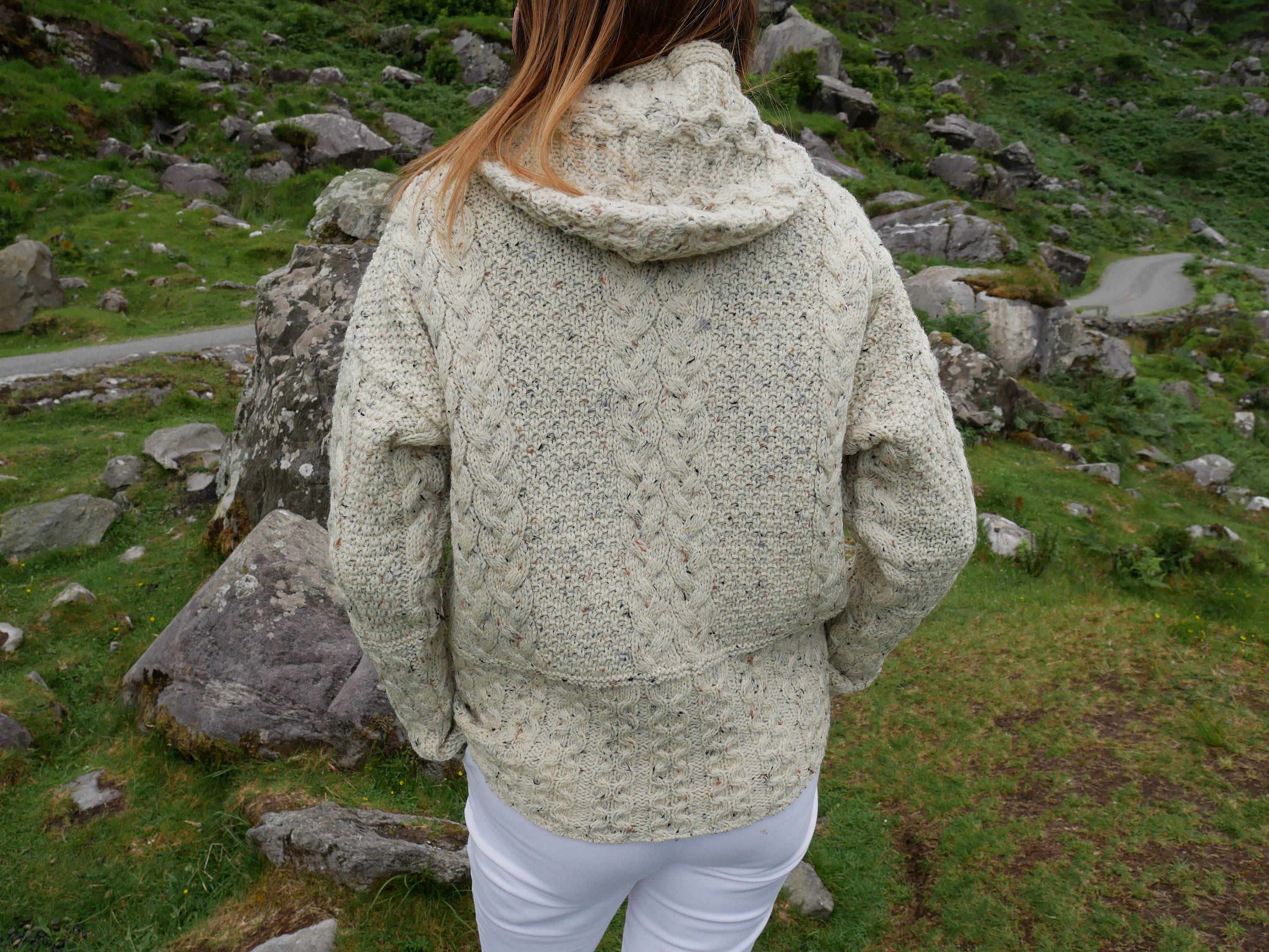 Hooded Aran Zipper Cardigan Cream Nep / With Fleck 100% Pure