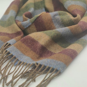 Irish Soft Lambswool scarf - 100% Pure New Wool - blue/bronze/burgundy/beige/green stripes - very soft - unisex - HANDMADE IN IRELAND