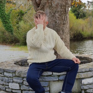 Organic Irish Wool Aran Half Zip Sweater Cream Undyed 100% Pure New Wool Chunky & Heavy Proper Aran Sweater MADE IN IRELAND image 4