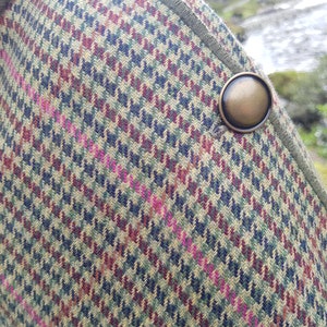 Irish soft lambswool poncho, cape, shawl in 1 piece! green/yellow/pink/burgundy houndstooth check - 100% pure new wool - HANDMADE IN IRELAND